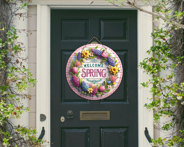 Welcome Spring Colorful Door Hanger - Bright Wooden Sign, Fun Home Decor for Front Door, Seasonal & Year-Round Use, Vibrant Entryway Accent